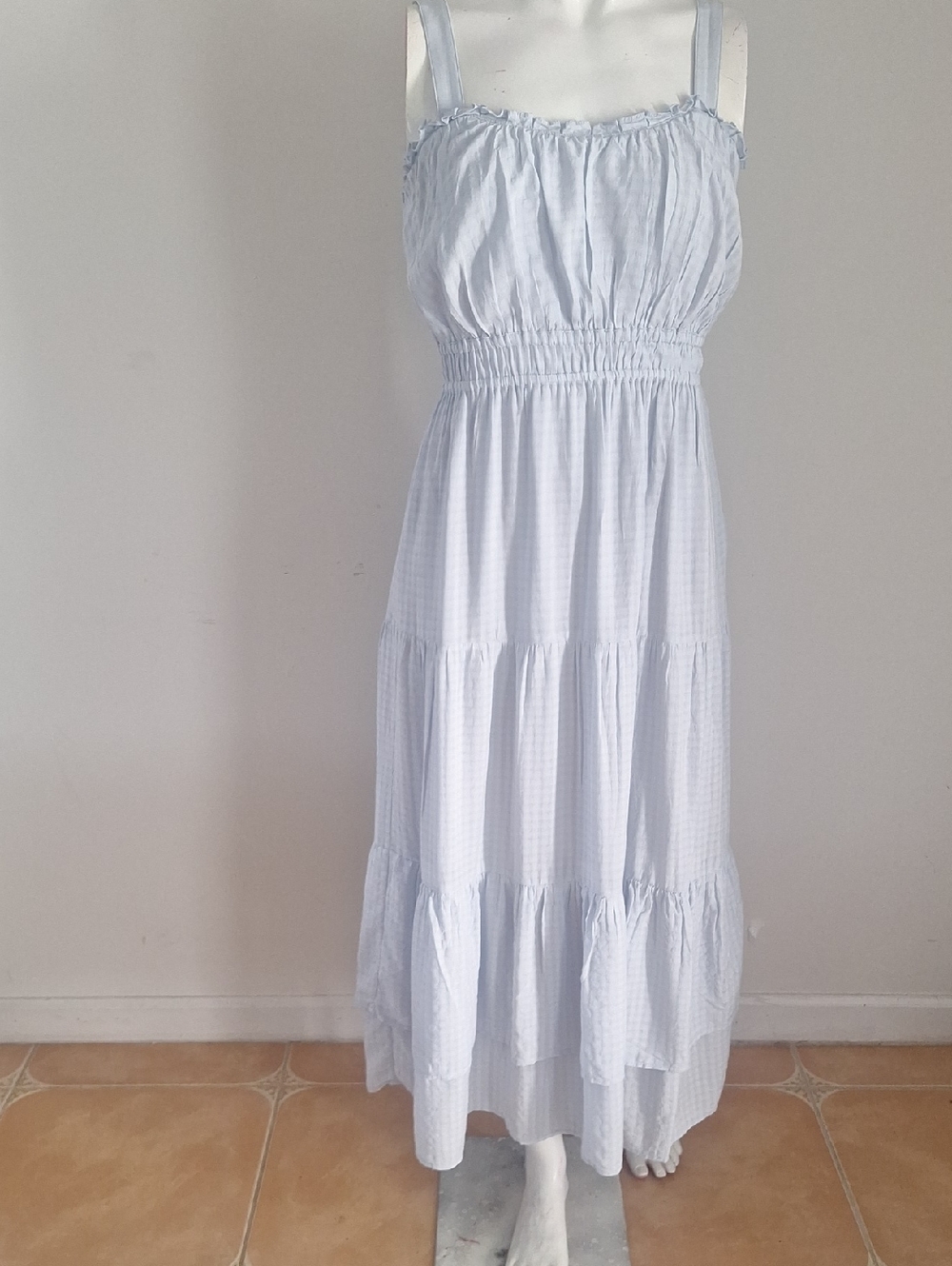 Beautiful PAIGE Pale Blue Tiered Maxi Dress Sz S 100% Cotton